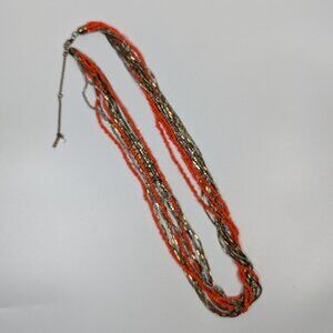 Kenneth Cole Layered Orange & Gold Bohemian Beaded Statement Necklace